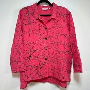 Habitat Lagenlook Pink Abstract Print Tunic Blouse Art to Wear Button Up Top M
